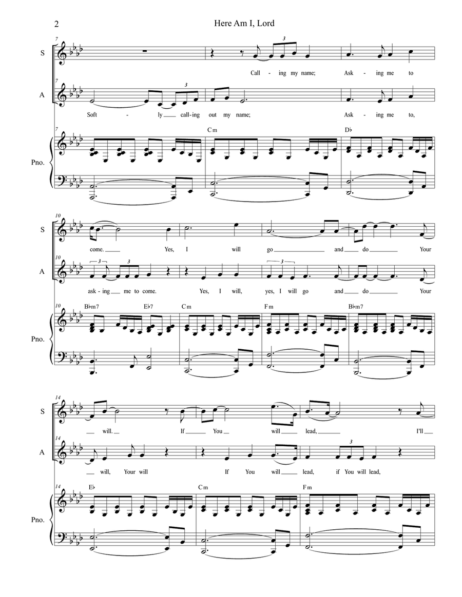 Here Am I, Lord (2-part choir - (SA) SA scores gallery preview page 2