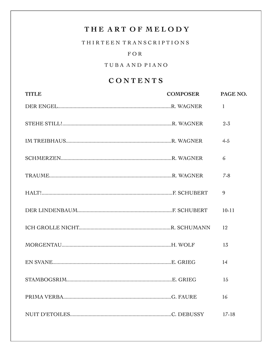 The Art of Melody: 13 Song Transcriptions for Tuba- Solo Parts