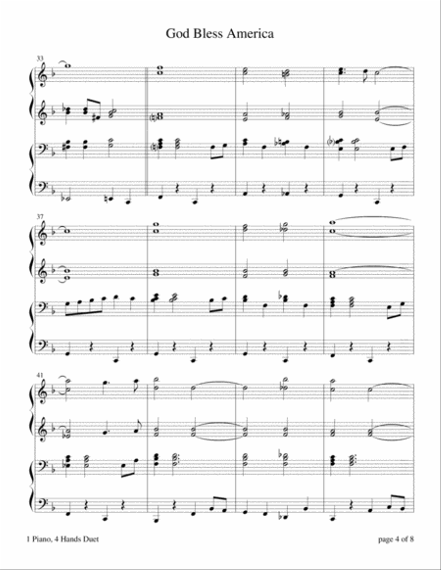 God Bless America 1 Piano, 4-Hands scores gallery preview page 5