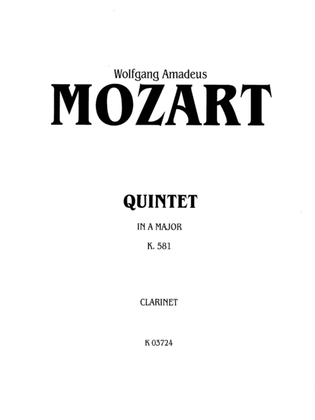 Book cover for Quintet, K. 581: 1st Clarinet in A