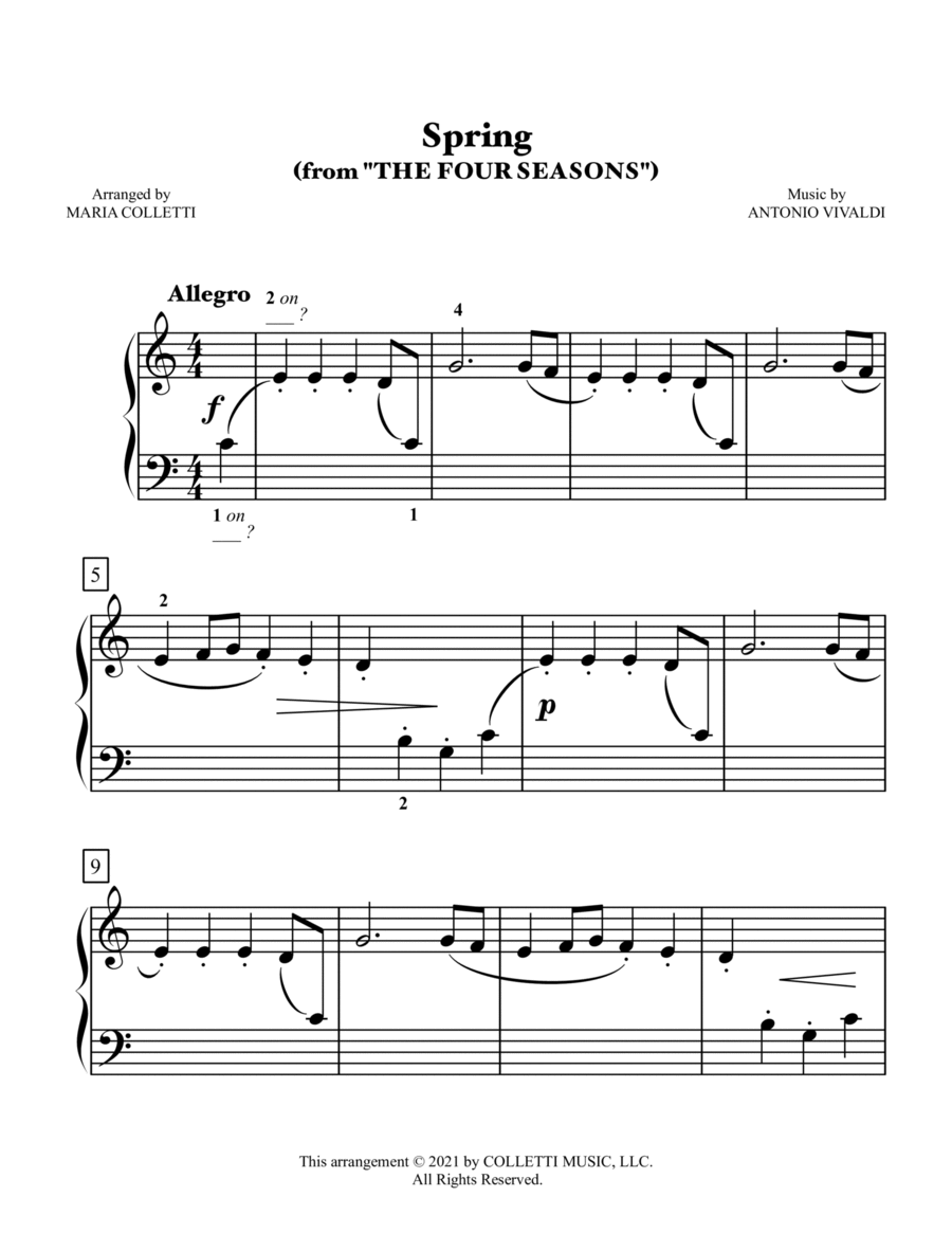 Spring (from The Four Seasons) - Level 1 Piano Easy Piano scores gallery preview page 1