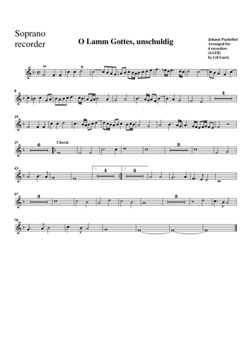 O Lamm Gottes, unschuldig (arrangement for 4 recorders)