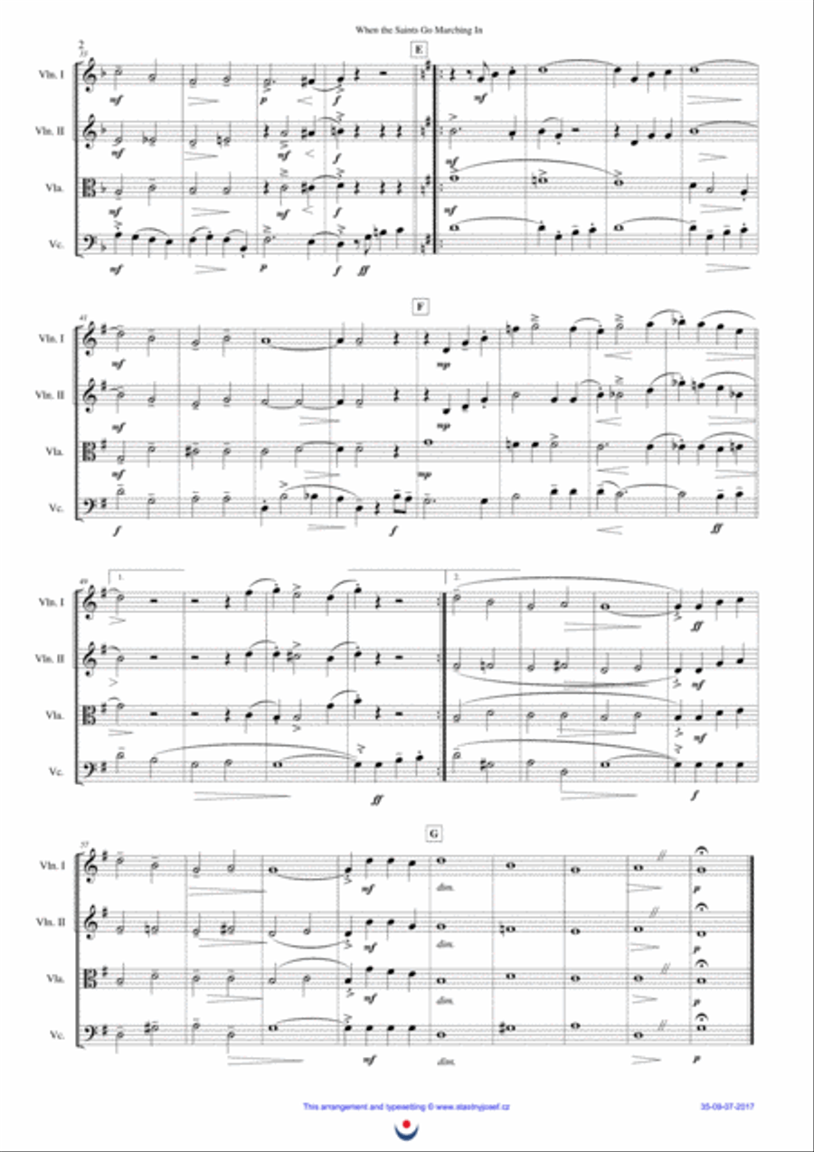 When the Saints Go Marching In String Quartet scores gallery preview page 2