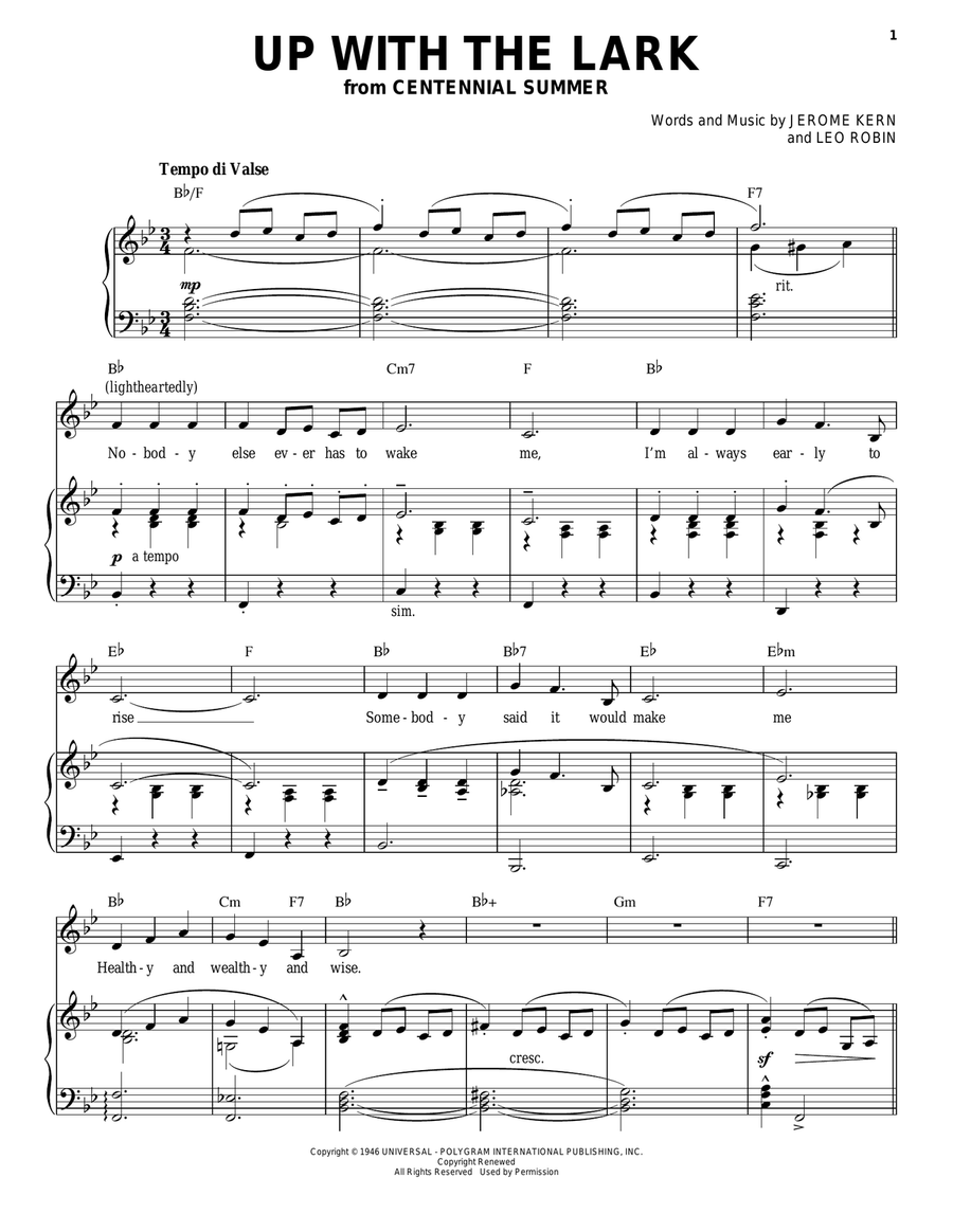 Up With The Lark Piano, Vocal, Guitar scores gallery preview page 1