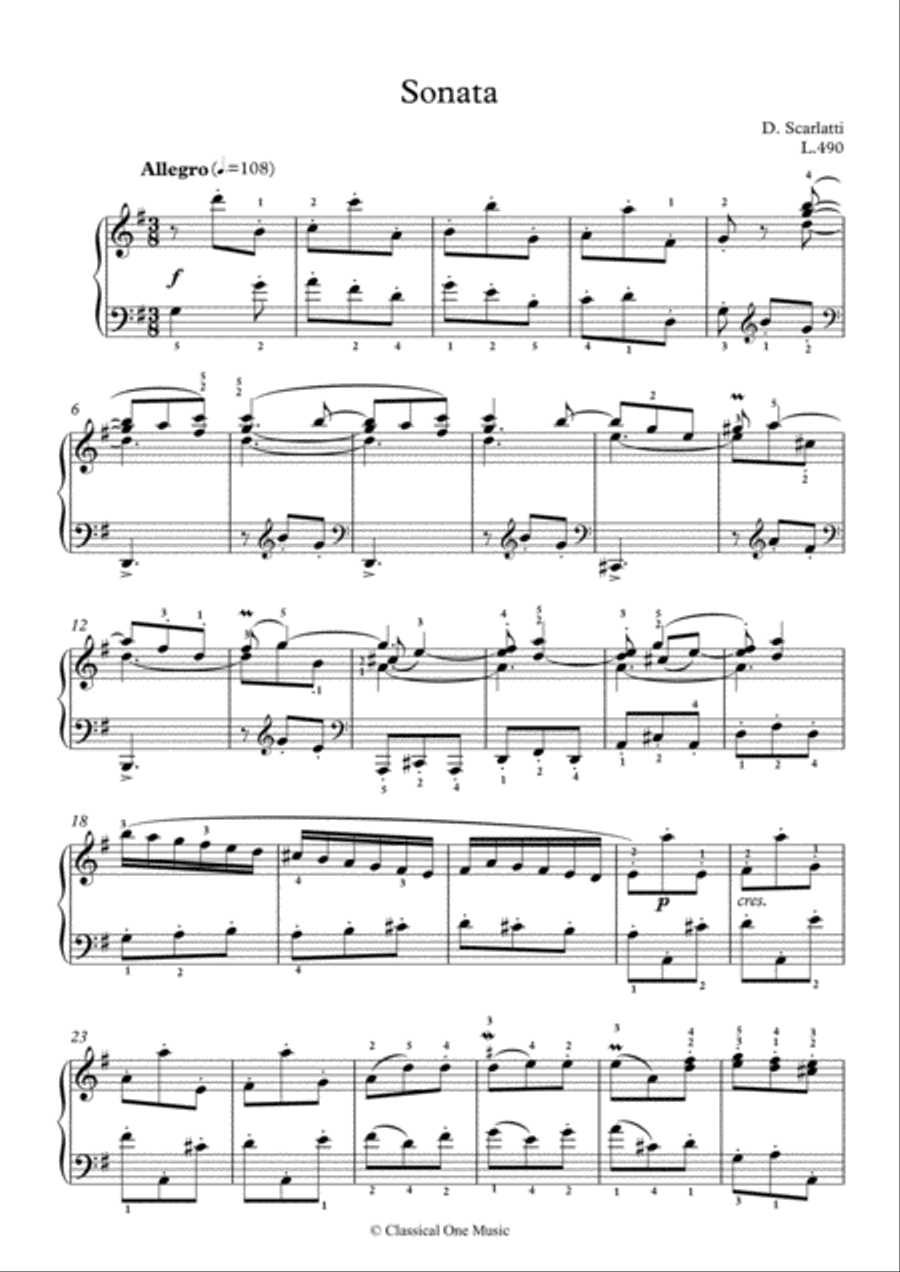 Scarlatti-Sonata in G-Major L.490 K.523(piano) Piano Solo scores gallery preview page 2