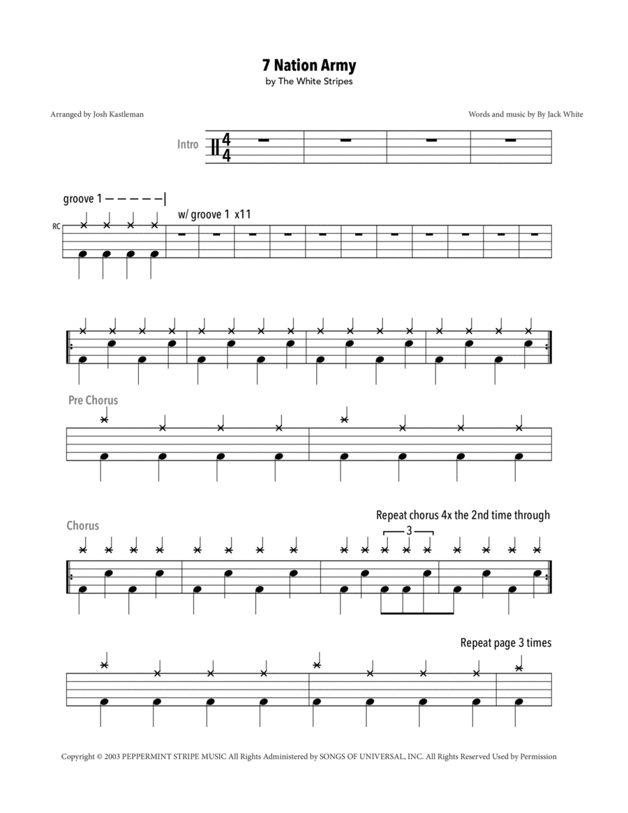 Seven Nation Army Drum Set scores gallery preview page 1