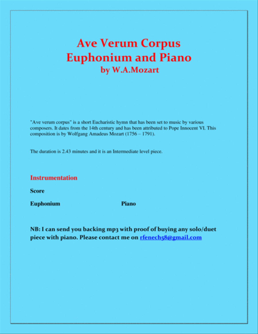 Ave Verum Corpus - Euphonium and Piano - Intermediate level Euphonium scores gallery preview page 2