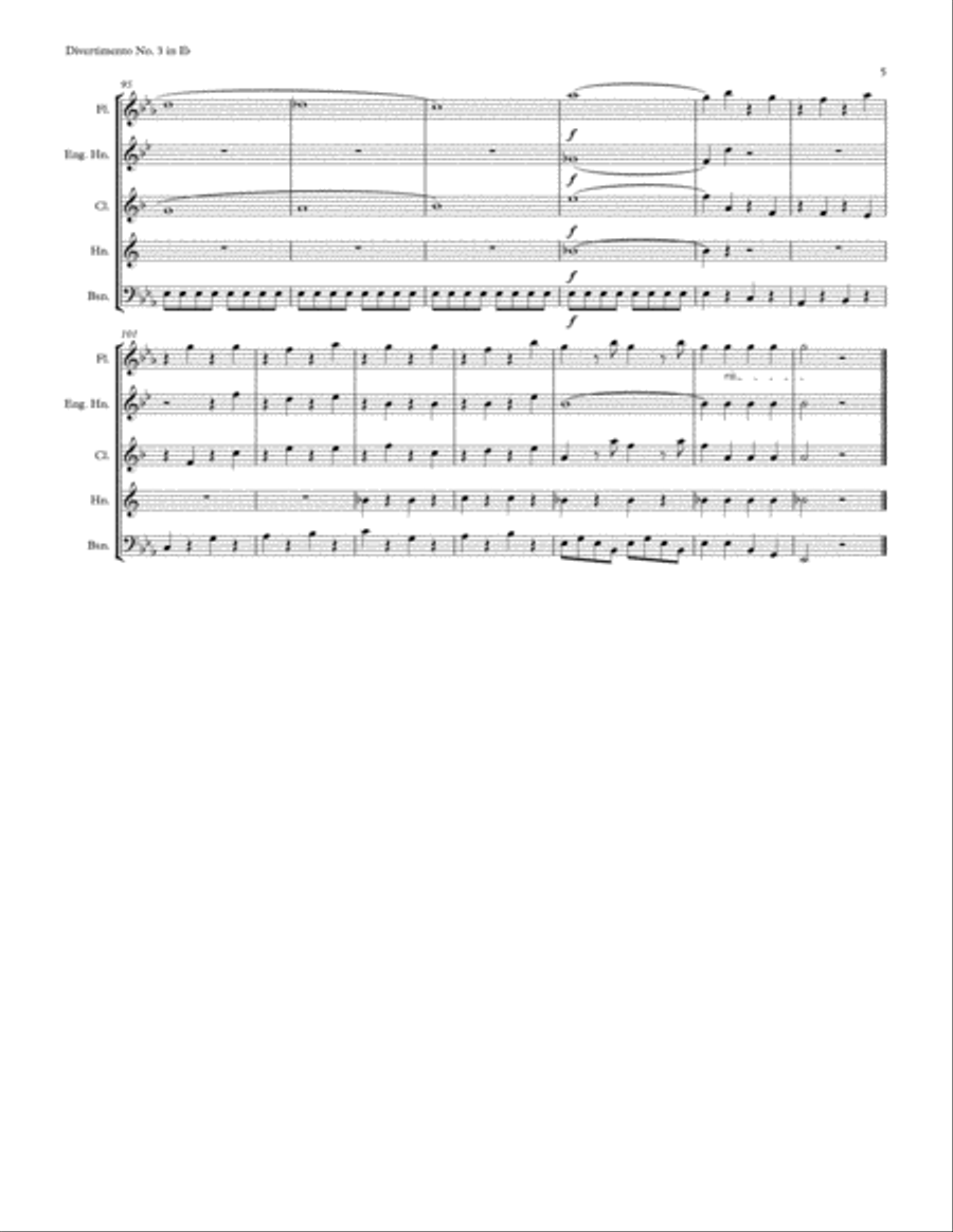 Mozart: Divertimento No. 3 in Eb Major, K. 166 for Woodwind Quintet (English Horn) Woodwind Quintet scores gallery preview page 5