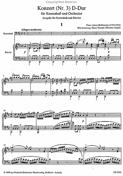 Konzert Nr. 3 D-Dur fur Kontrabass und Orchester / KlA
