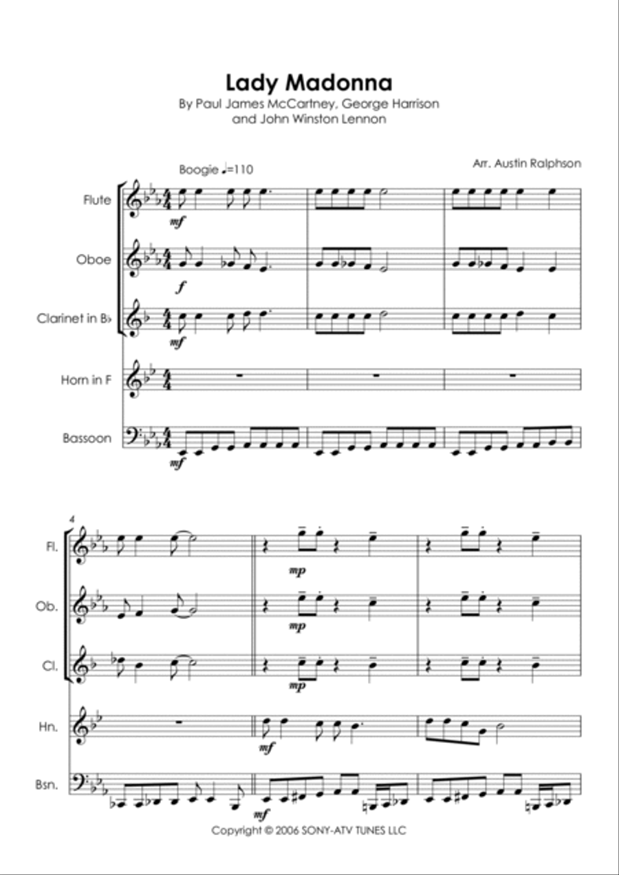 Lady Madonna Lady Madonna Woodwind Quintet scores gallery preview page 5