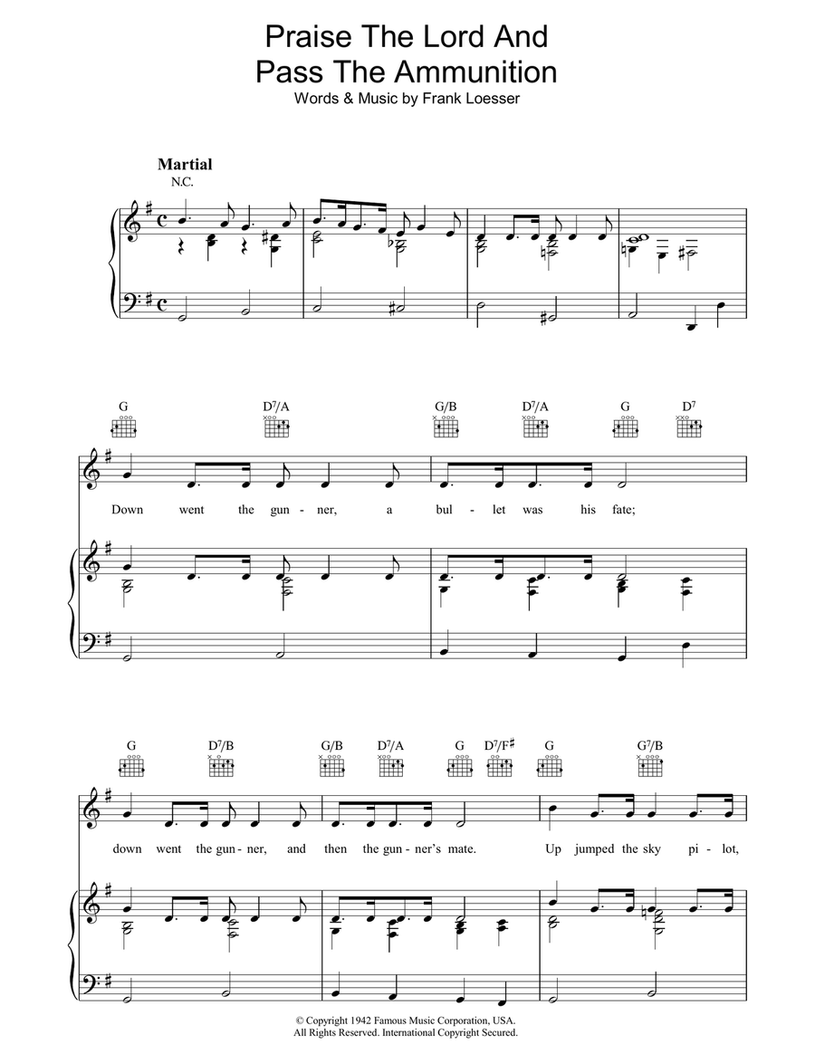 Praise The Lord And Pass The Ammunition Piano, Vocal, Guitar scores gallery preview page 1