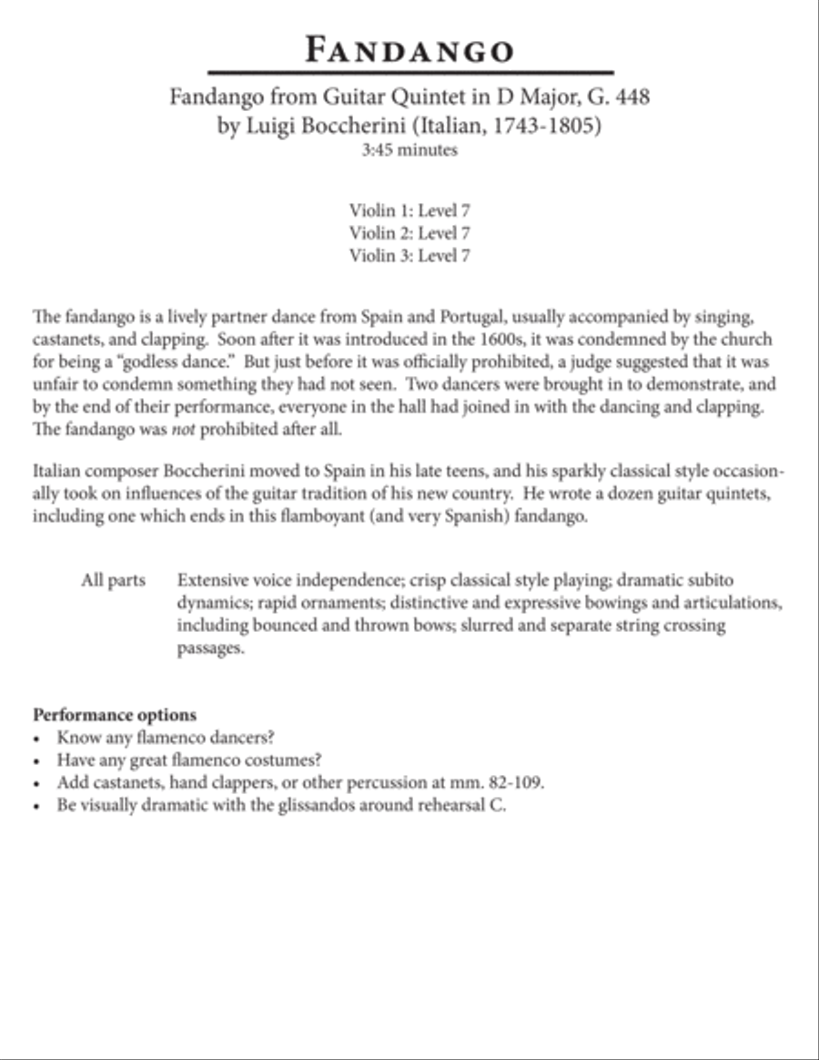 Fandango, finale from Guitar Quintet in D major (flex instrumentation, violins) Guitar Ensemble scores gallery preview page 3