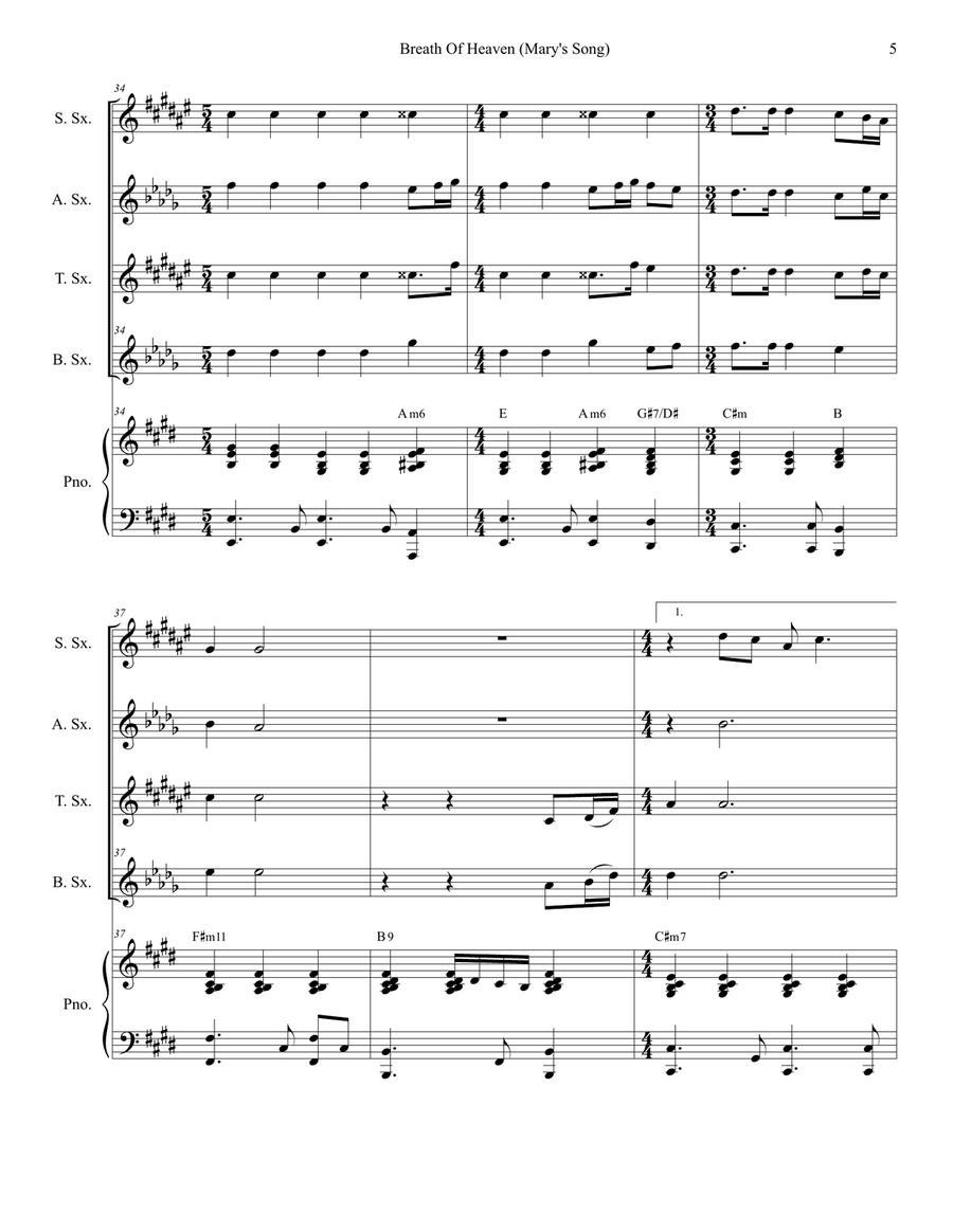 Breath Of Heaven (Mary's Song) Saxophone Quartet scores gallery preview page 5