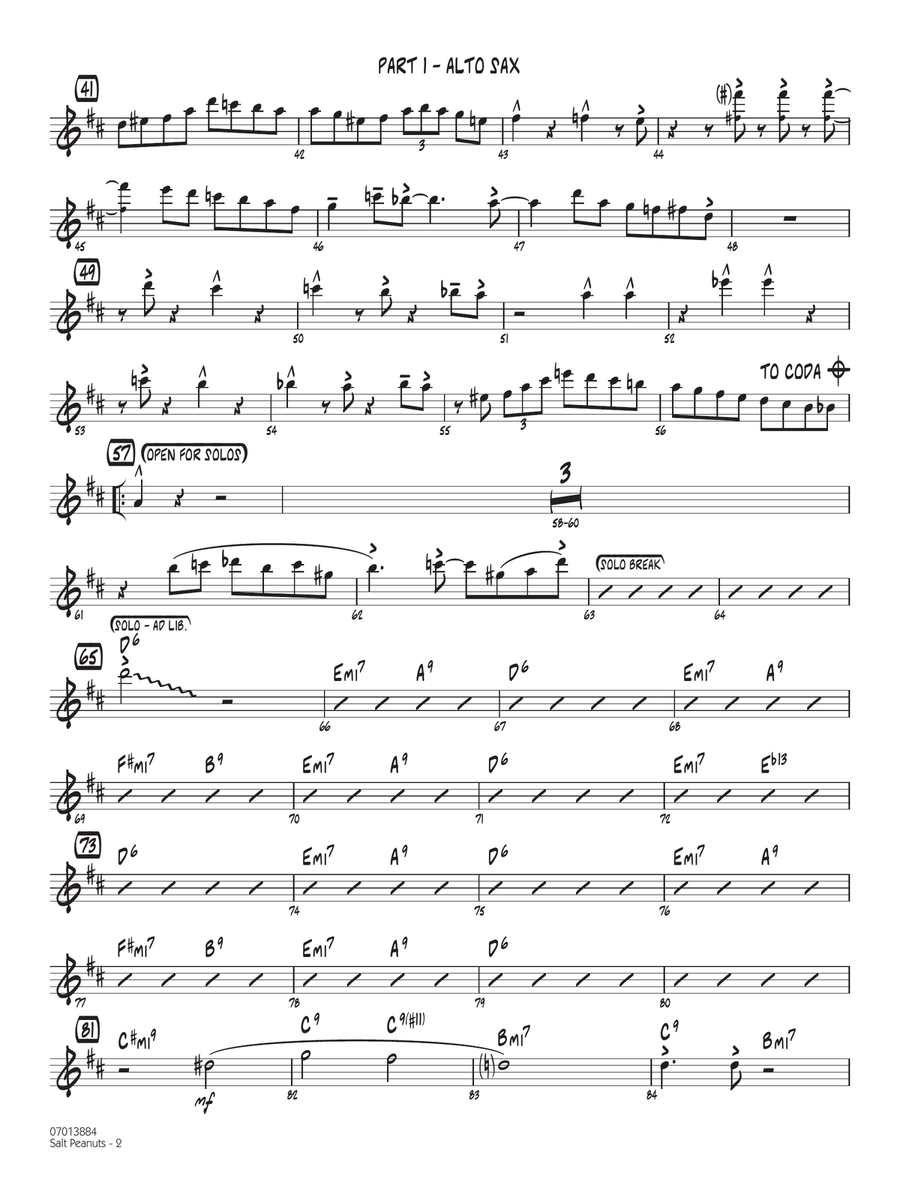 Salt Peanuts (arr. Mark Taylor) - Part 1 - Alto Sax Jazz Ensemble scores gallery preview page 2
