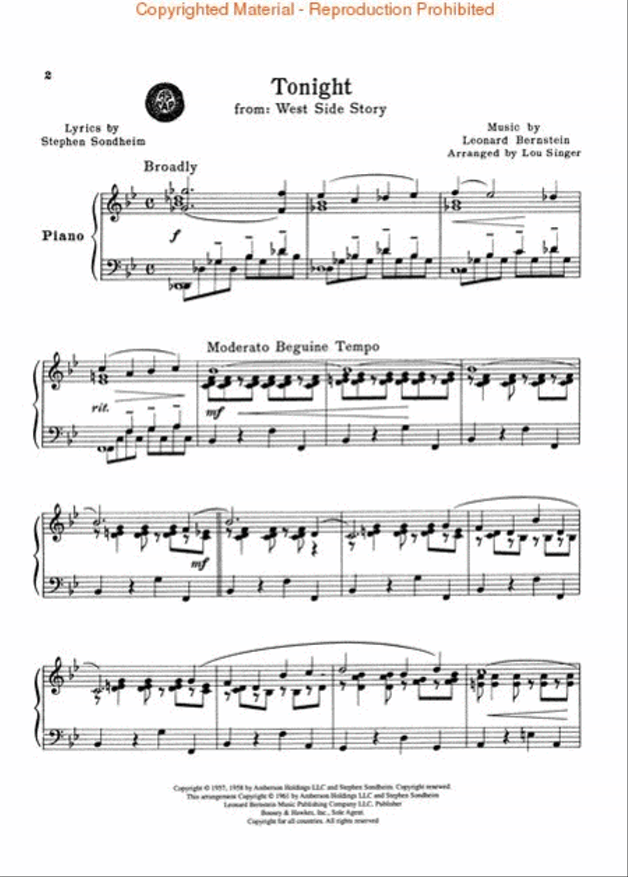 Tonight (from West Side Story) Piano Solo scores gallery preview page 2