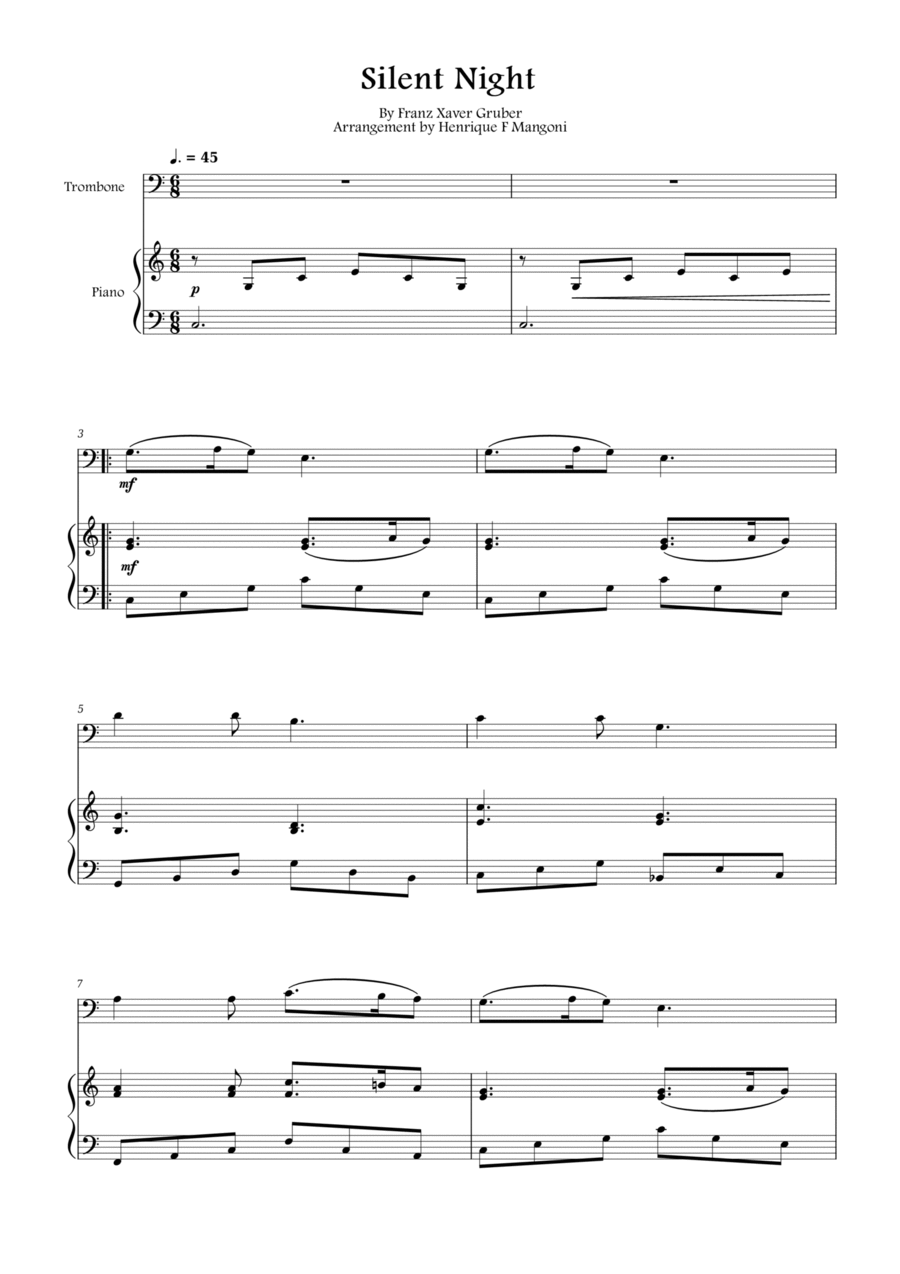 Silent Night (Stille Nacht) Piano scores gallery preview page 1
