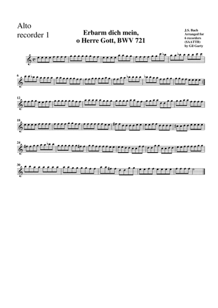 Erbarm dich mein, o Herre Gott, BWV 721 (arrangement for 5 recorders)