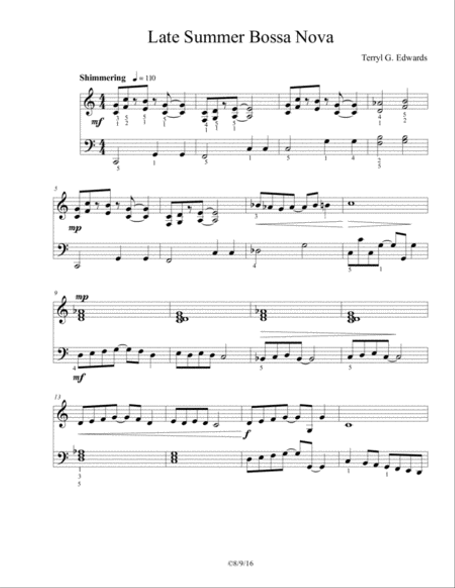 Late Summer Bossa Nova Piano Method scores gallery preview page 1