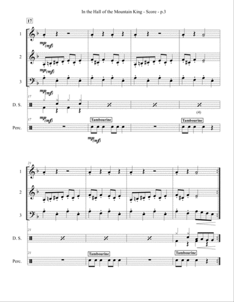 In the Hall of the Mountain King - 3-part Woodwind and/or Brass Ensemble with Optional Percussion - 3-Part scores gallery preview page 4