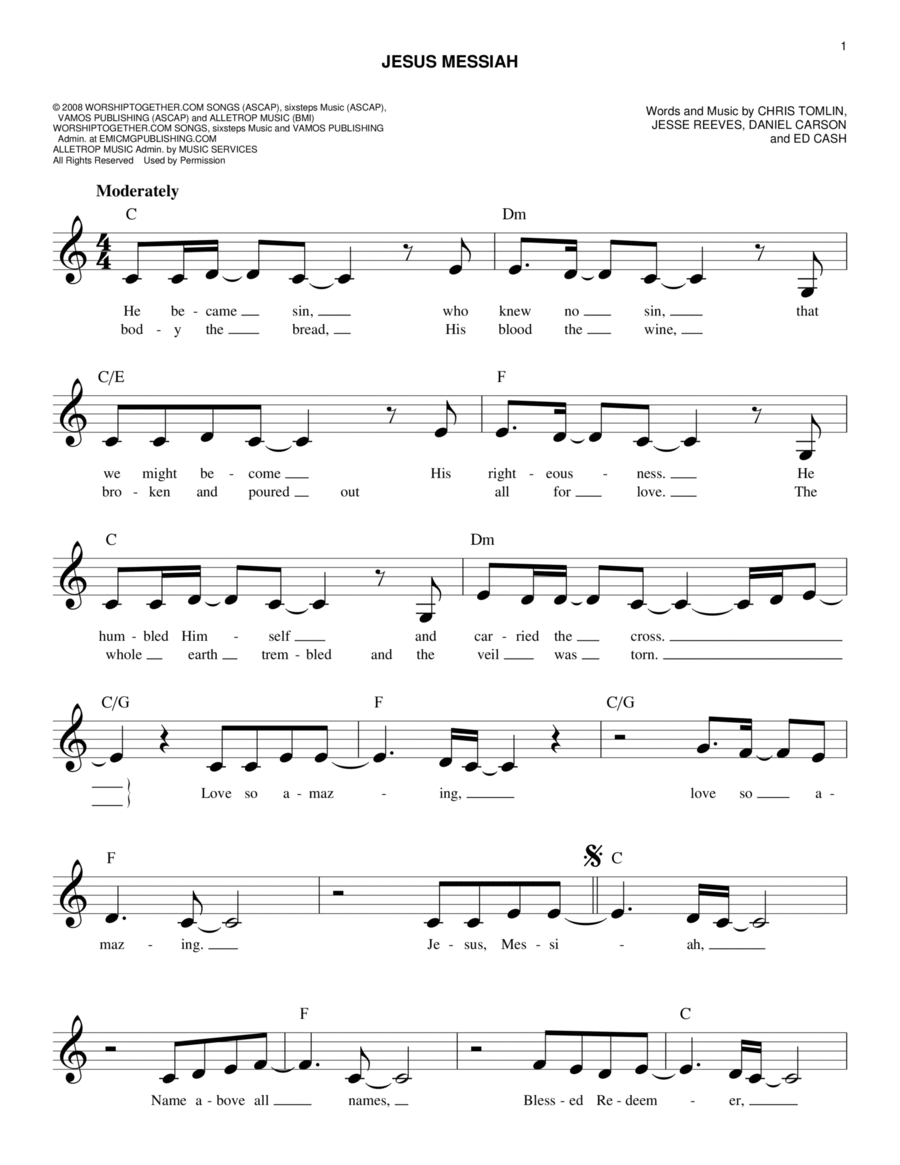 Jesus Messiah Piano scores gallery preview page 1