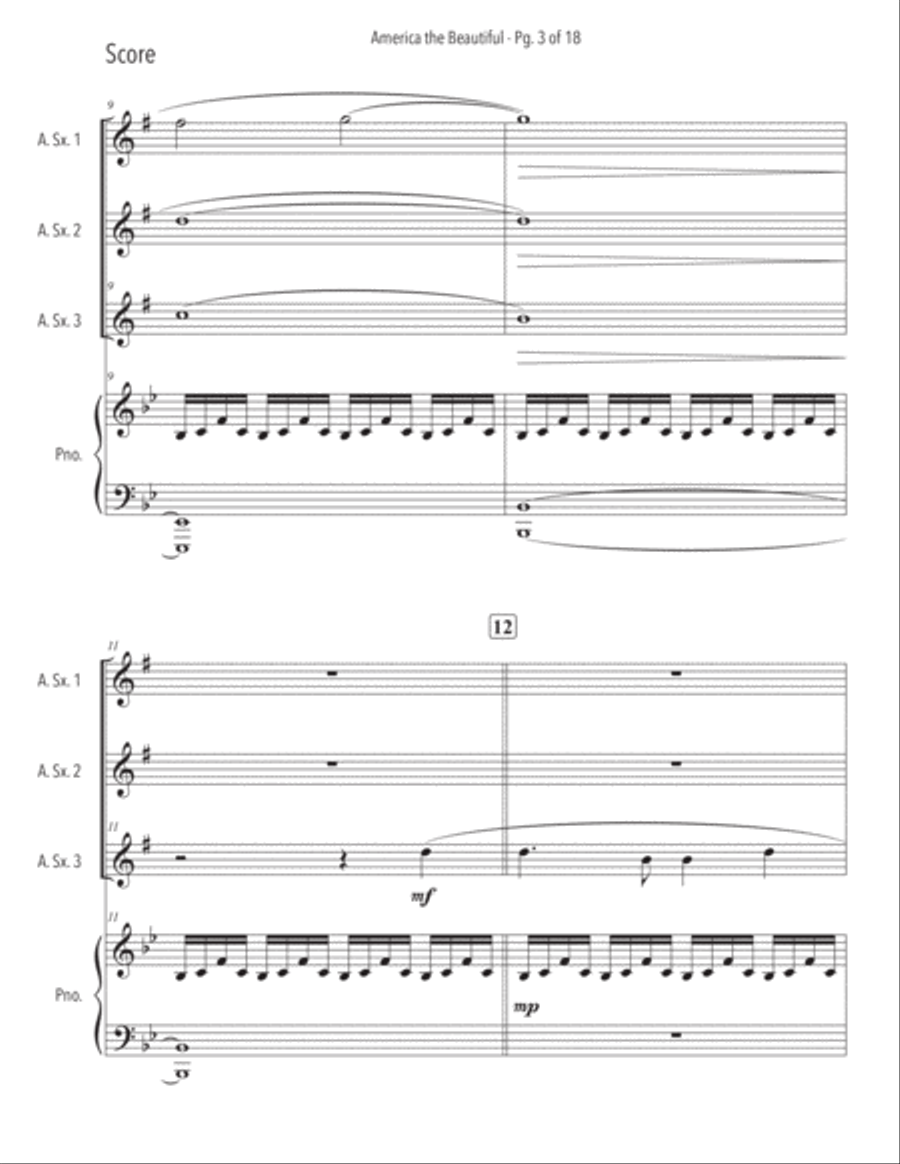America the Beautiful Alto Sax Trio with Piano Accompaniment - Beginning Small Ensemble scores gallery preview page 6