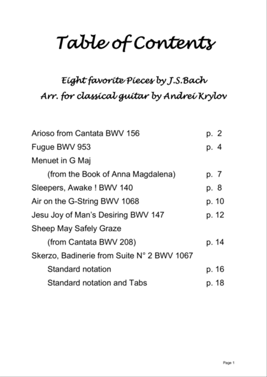 8 favorite pieces by J.S.Bach. Jesu Joy, Arioso, Sheep may safely graze, Sleepers awake etc. arrange Classical Guitar scores gallery preview page 3