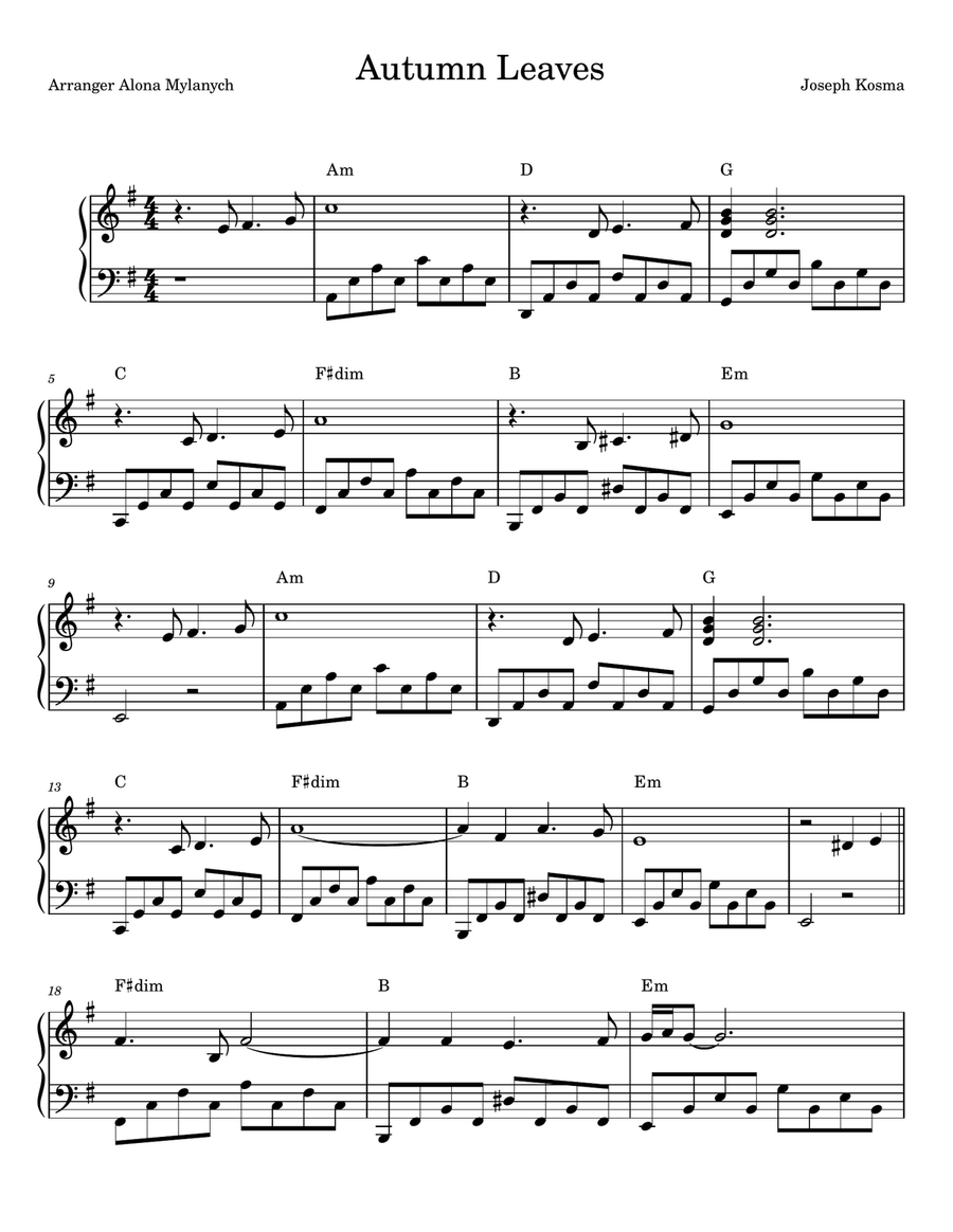 Autumn Leaves Easy Piano scores gallery preview page 1