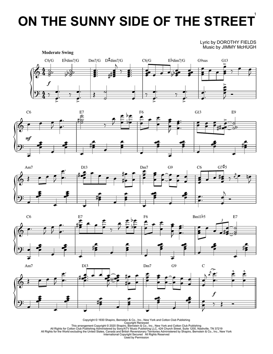 On The Sunny Side Of The Street [Jazz version] (arr. Brent Edstrom) Piano Solo scores gallery preview page 1