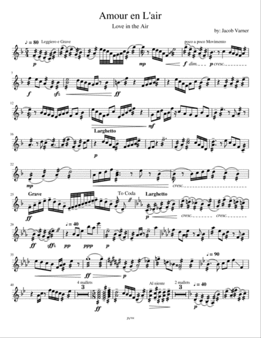Amour en L'air (Love in the Air) Marimba scores gallery preview page 1