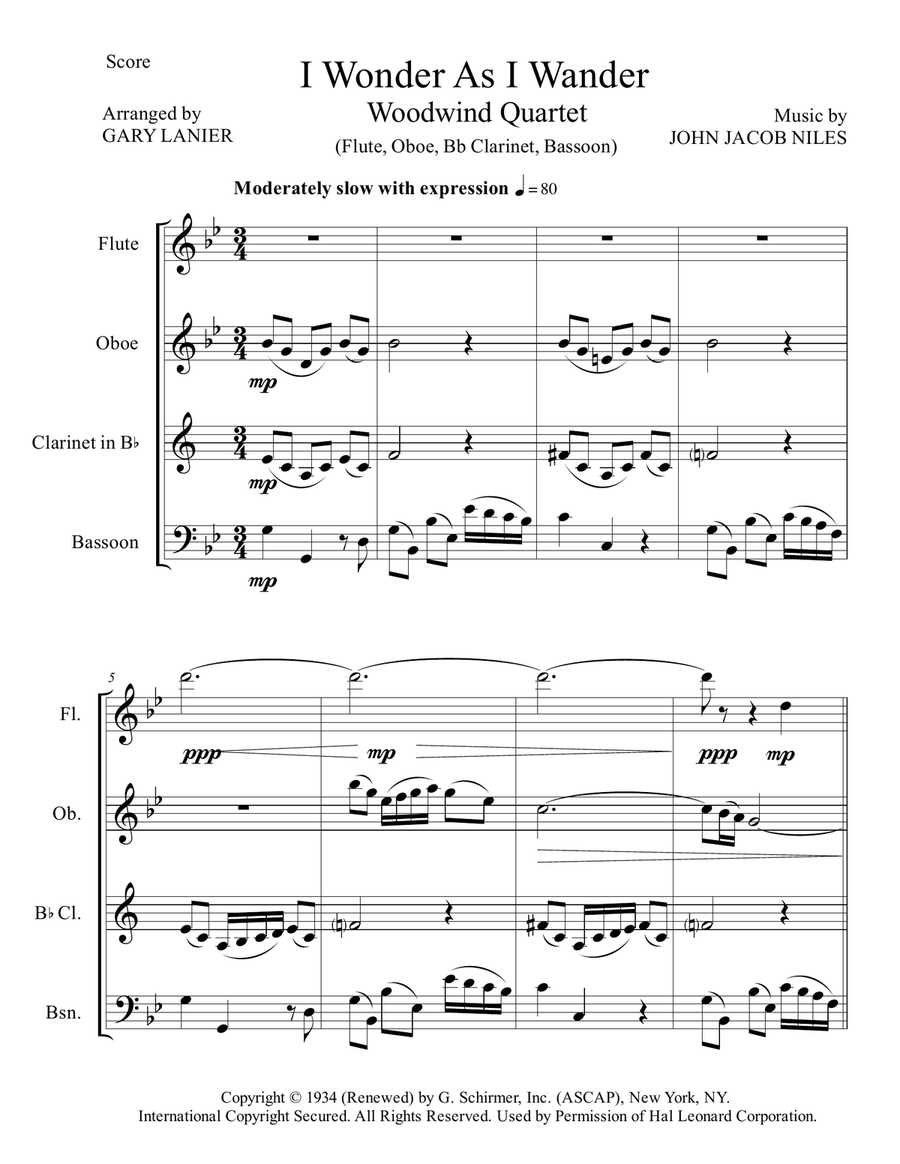 I Wonder As I Wander Woodwind Quartet scores gallery preview page 2