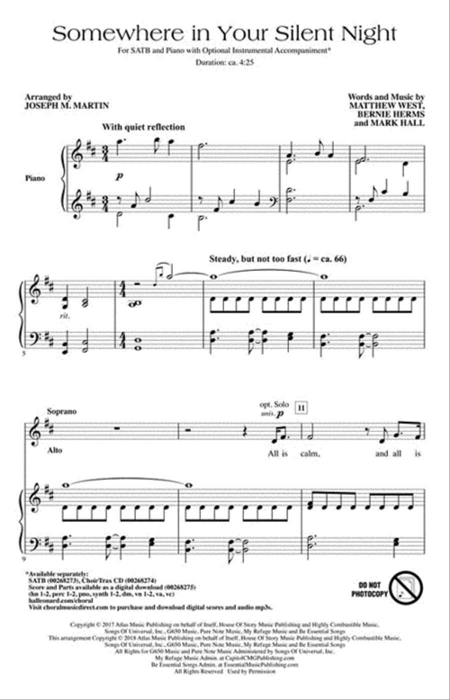 Somewhere in Your Silent Night 4-Part scores gallery preview page 2