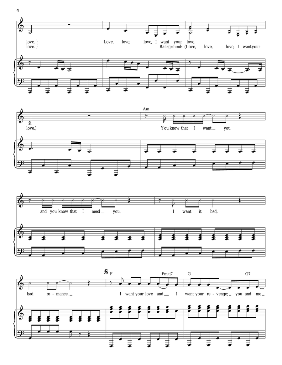 Bad Romance Piano, Vocal scores gallery preview page 4