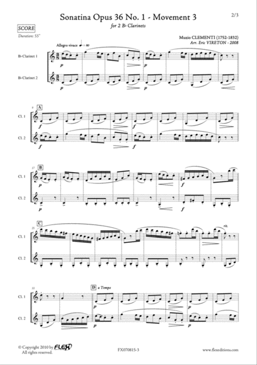 Sonatine Op 36 No. 1 - Movement 3 Clarinet Duet scores gallery preview page 2