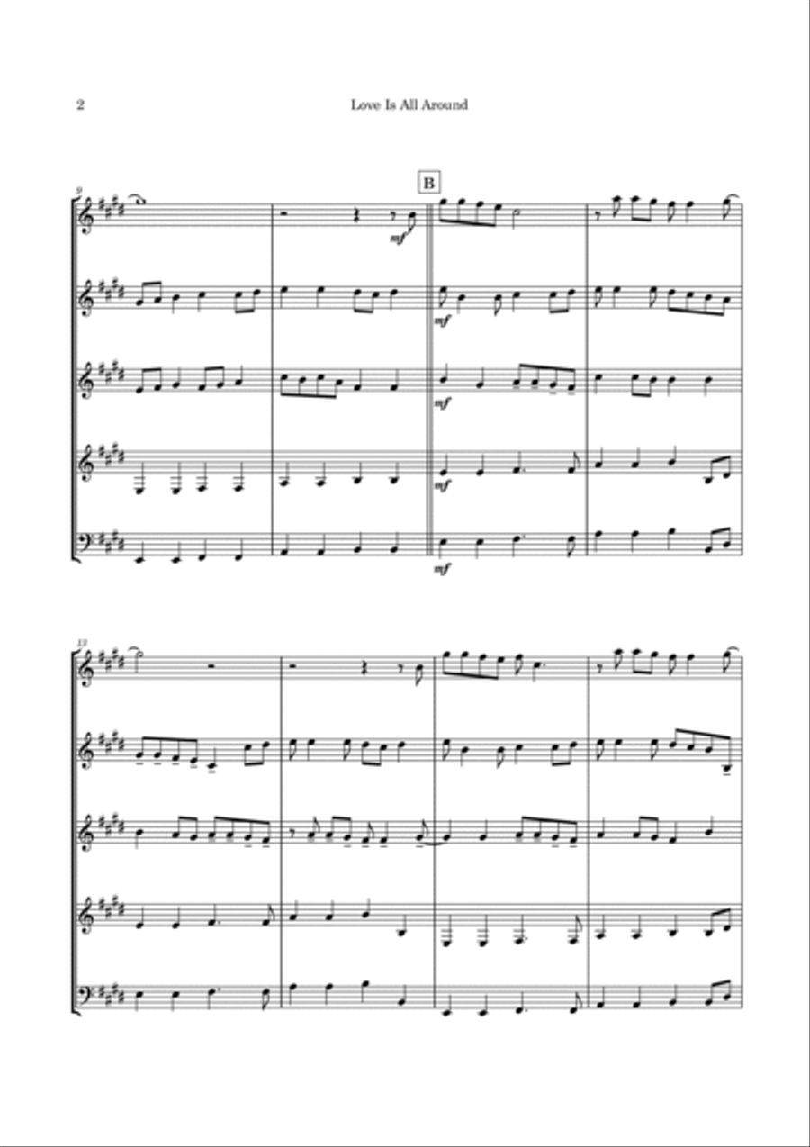 Love Is All Around Guitar Ensemble scores gallery preview page 5