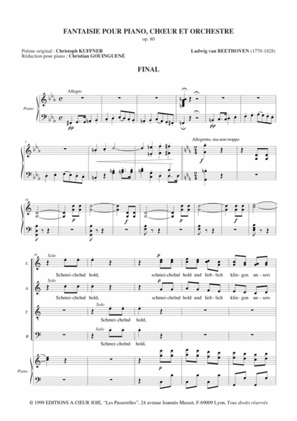 Fantaisie Pour Piano Choeur Et Orchestre (Choeur Et Piano)