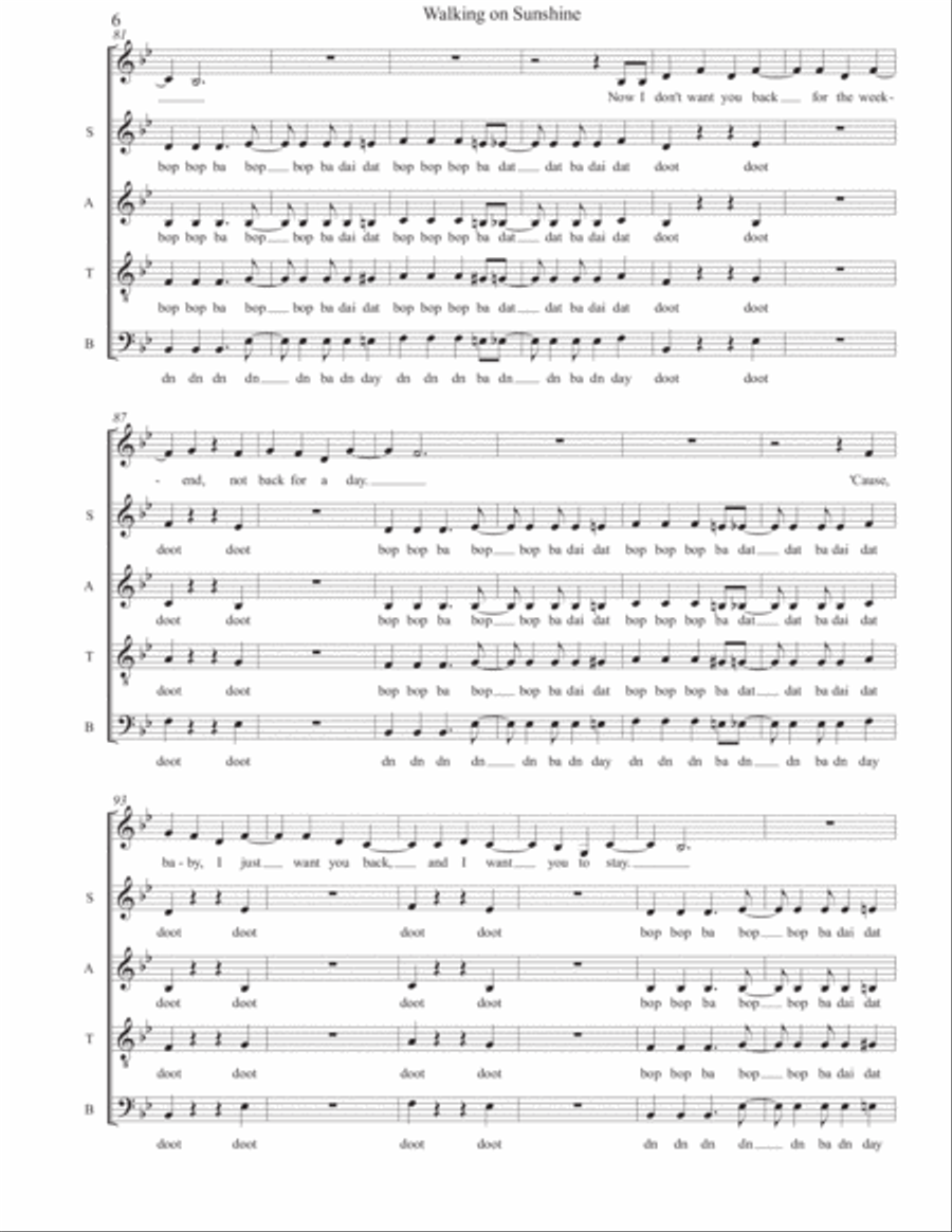 Walking On Sunshine 4-Part scores gallery preview page 6