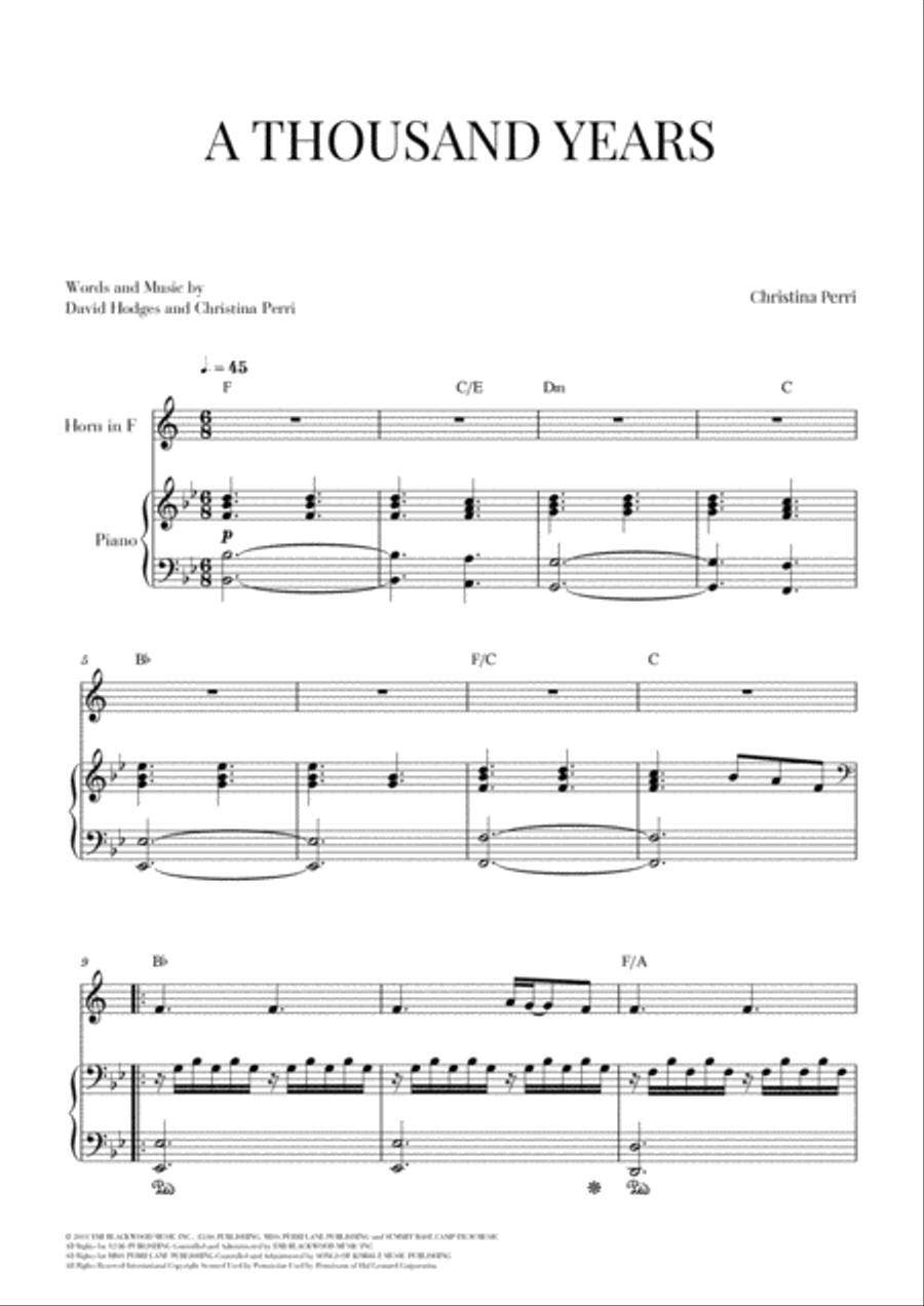A Thousand Years A Thousand Years Piano, Vocal, Guitar scores gallery preview page 1