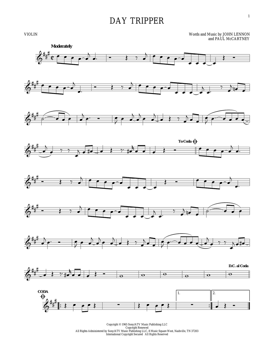 Day Tripper Violin Solo scores gallery preview page 1