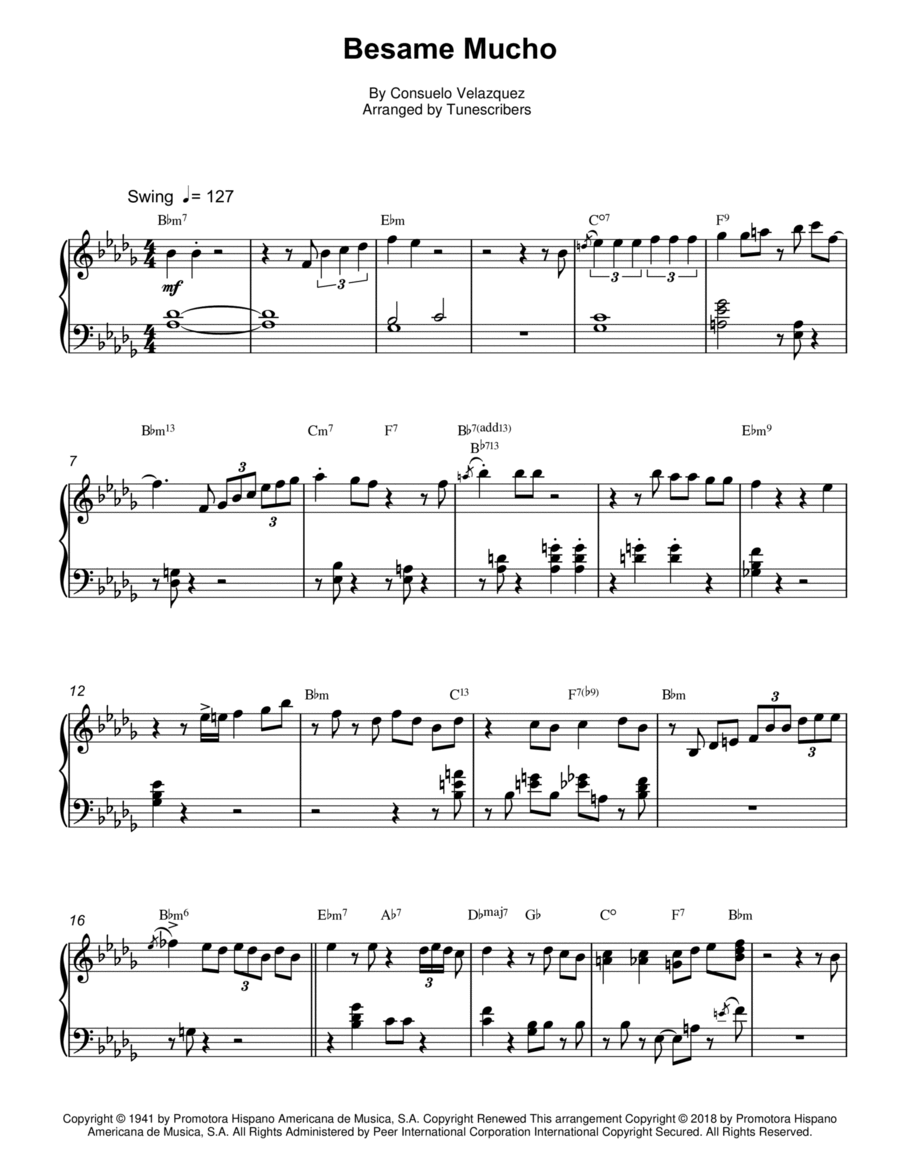 Besame Mucho Piano Solo scores gallery preview page 1