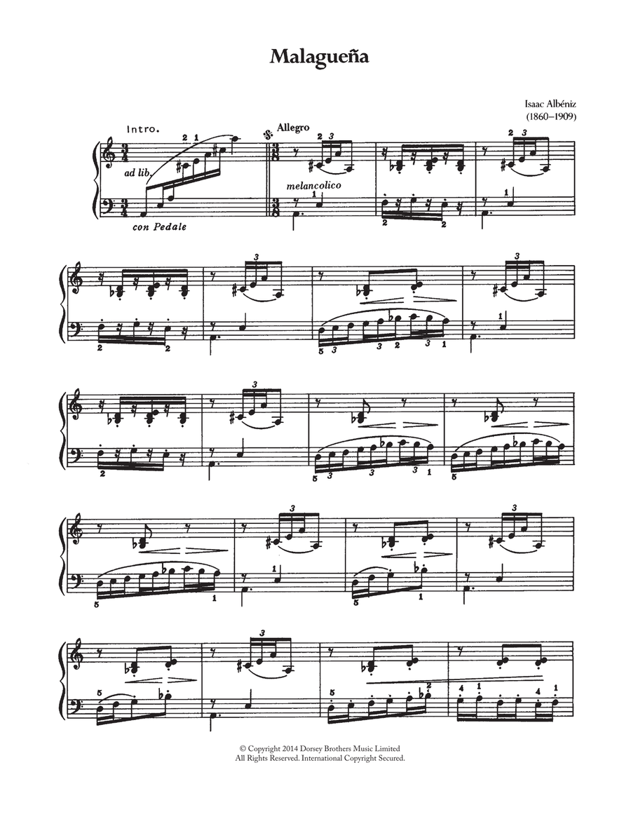 Malaguena Piano Solo scores gallery preview page 1