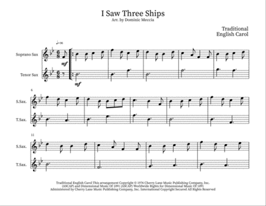 I Saw Three Ships Woodwind Duet scores gallery preview page 1