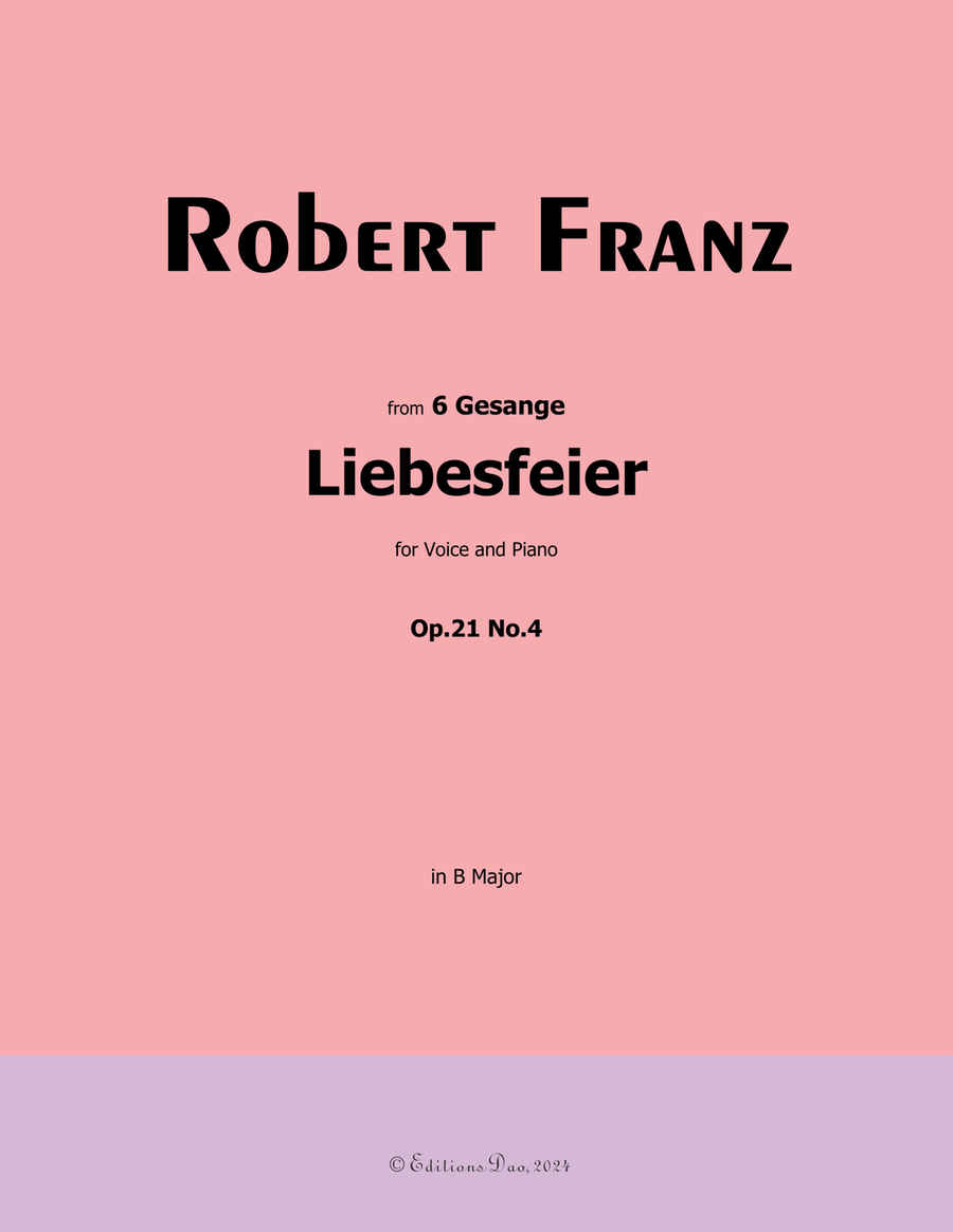 Liebesfeier, by Robert Franz, in B Major Voice scores gallery preview page 1
