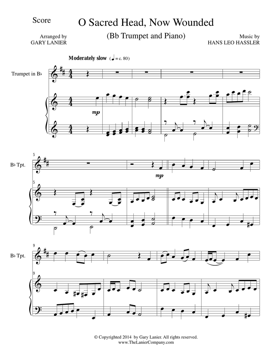 O SACRED HEAD, NOW WOUNDED (Bb Trumpet/Piano and Trumpet Part) Trumpet Duet scores gallery preview page 1