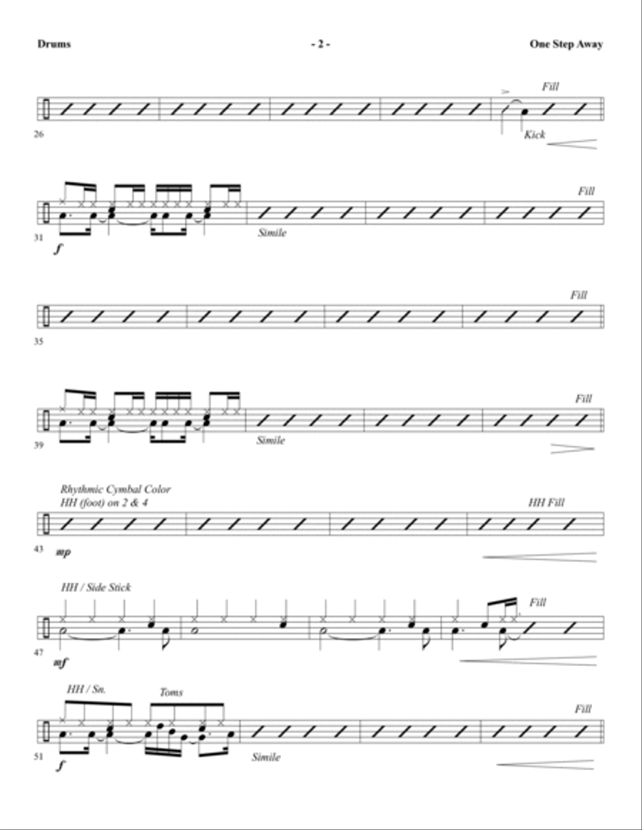 One Step Away - Drums Choir scores gallery preview page 2