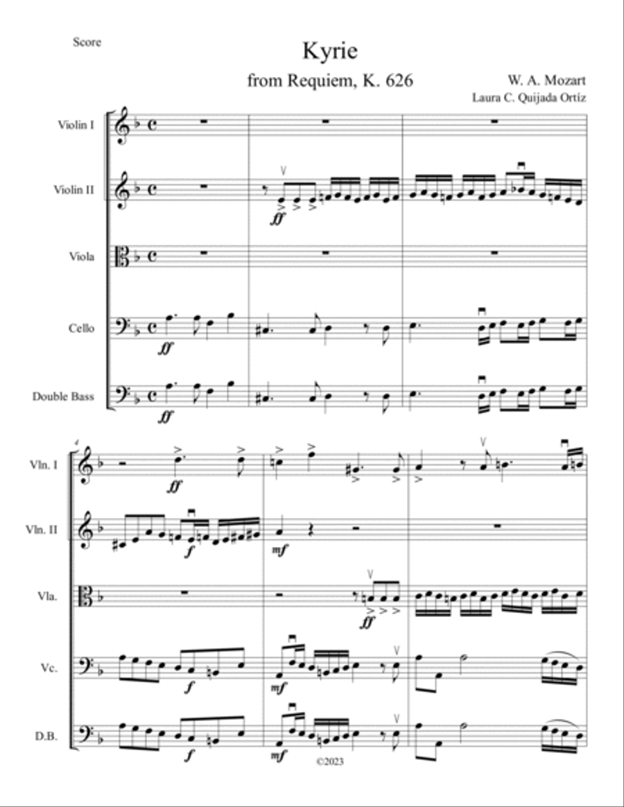 Kyrie, from Mozart's Requiem. For string orchestra. Score & parts. Chamber Music scores gallery preview page 5