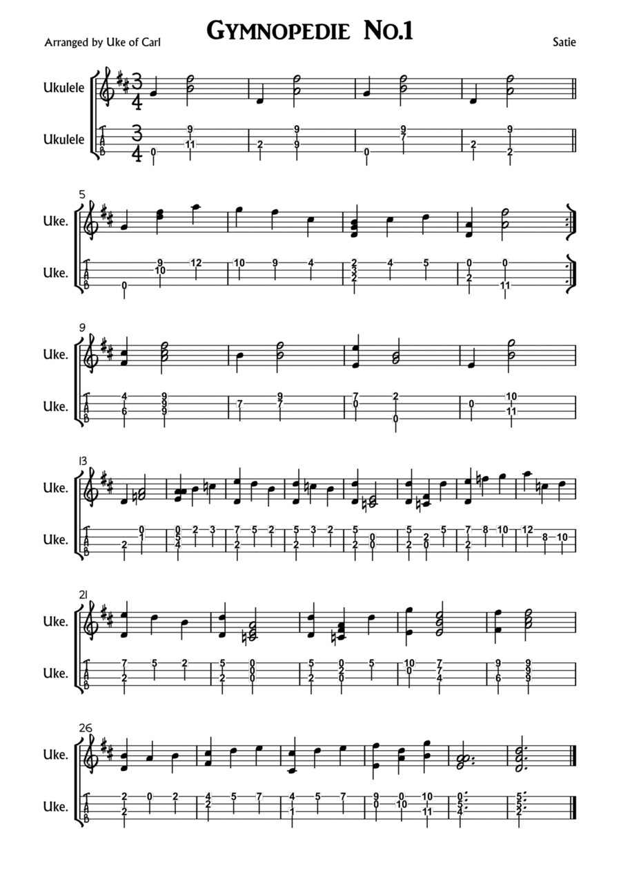 Gymnopedie No.1 - Ukulele Gymnopedie No.1 - Ukulele Ukulele scores gallery preview page 1