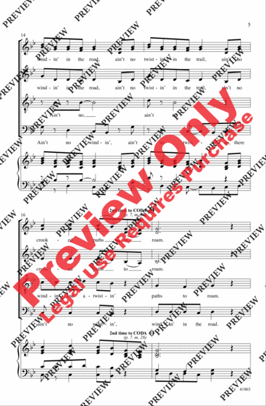 Ain't No Windin' in the Road 4-Part scores gallery preview page 5