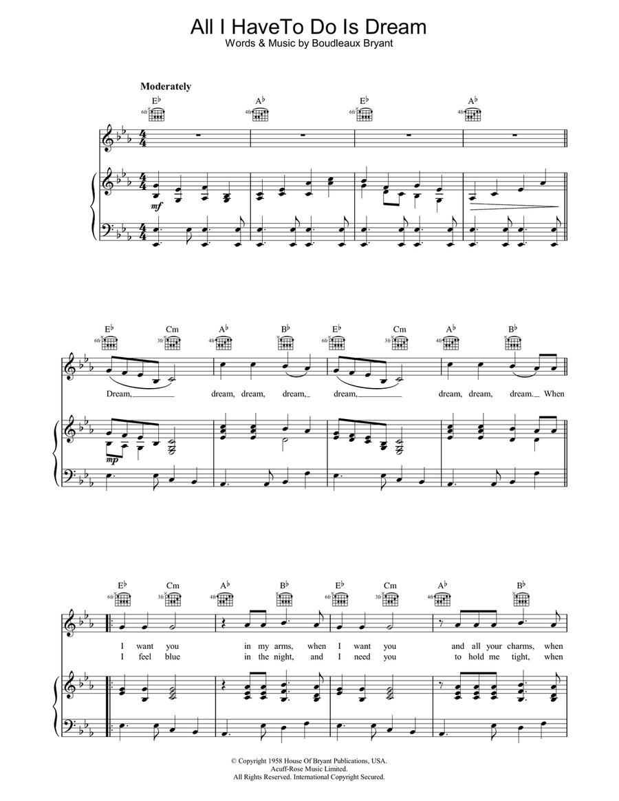 All I Have To Do Is Dream Piano, Vocal, Guitar scores gallery preview page 1