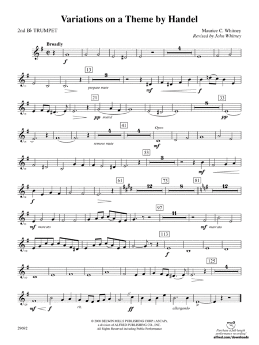 Variations on a Theme by Handel: 2nd B-flat Trumpet Full Orchestra scores gallery preview page 1