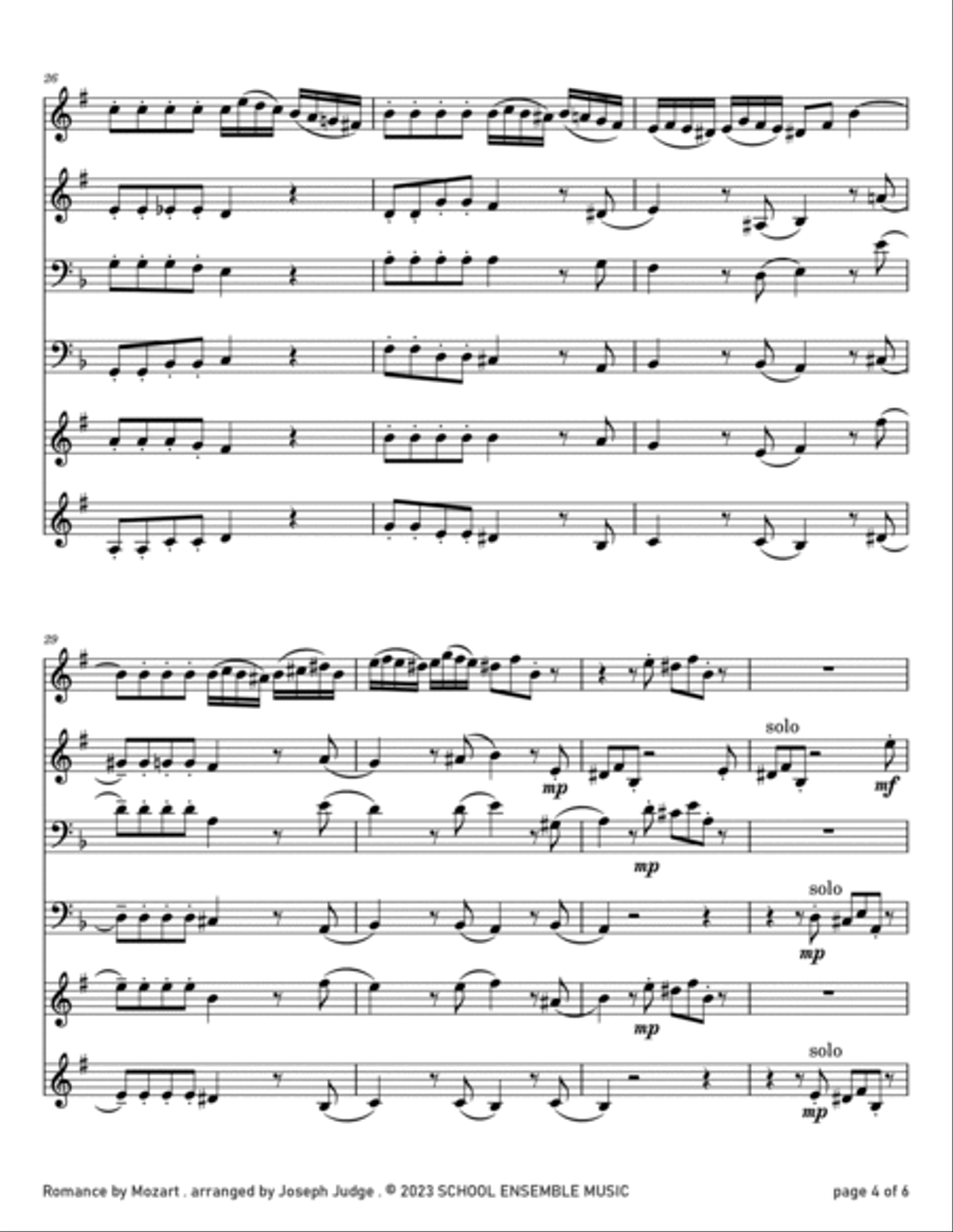 Romance by Mozart for Brass Quartet in Schools Brass Quartet scores gallery preview page 4